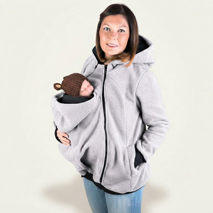 Women's Fleece Zip Up 3 in 1 Maternity Baby Wearing Hoodie