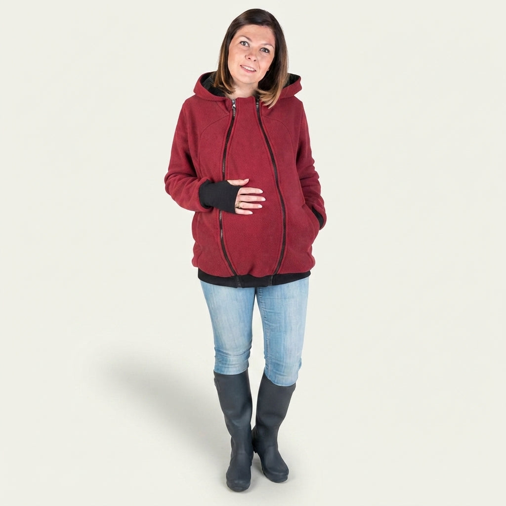 Women's Fleece Zip Up 3 in 1 Maternity Baby Wearing Hoodie